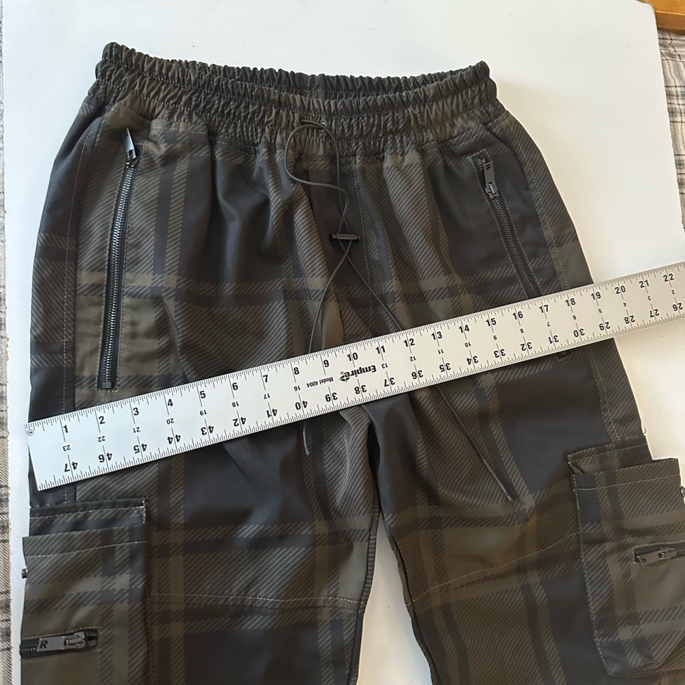 Represent Clo Black Plaid Cargo Streetwear Adjustable Bungee Waist Mens Jogger M - Picture 12 of 15